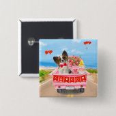 パピロンドッグバレンタインデートラックハート 缶バッジ (正面&裏面)