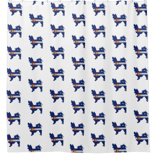 パピロンドッグブリードコロラドフラッグシルエット シャワーカーテン (正面)