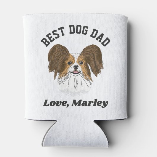 パピロンパーソナライズされたパピードッグパパ名前をカスタムする 缶クーラー (裏面)