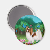 パピロン犬の庭のラウンドマグネット マグネット (正面/裏面)