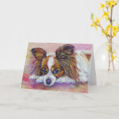 パピロン犬の挨拶状 カード (黄色い花)