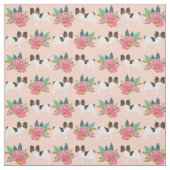 パピロン犬ピンク花模様 ファブリック (見本)