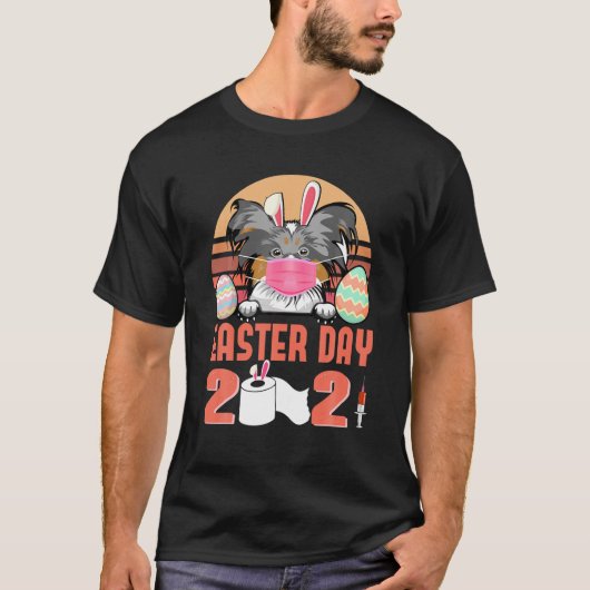 パピロン犬顔仮面ウサギの卵復活祭 Tシャツ (正面)