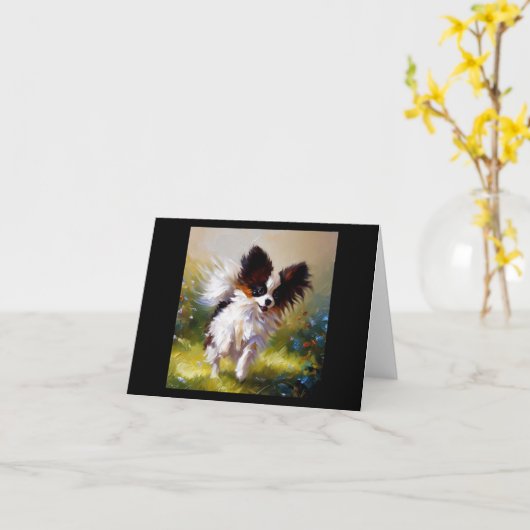 パピロン犬 カード (黄色い花)