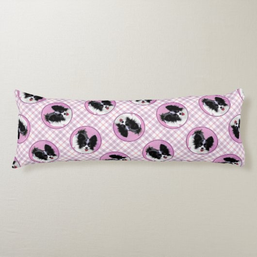 パピロン絵を描の白黒オリジナルドッグアート ボディピロー (正面)