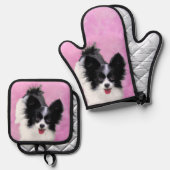 パピロン絵を描の白黒オリジナルドッグアート 鍋つかみ&鍋敷きセット (正面/裏面)