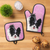 パピロン絵を描の白黒オリジナルドッグアート 鍋つかみ&鍋敷きセット (トップダウン)