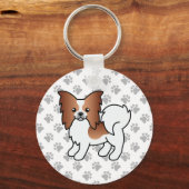 パピロン赤と白かわいい漫画の犬と手 キーホルダー (正面)