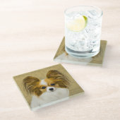 パピロン(ハウンドトリ)絵画ズ – オリジナルドッグアート ガラスコースター (アングル)