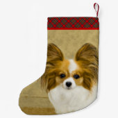 パピロン（ハウンドトリ）絵画ズ – オリジナルドッグアート スモールクリスマスストッキング (裏面)