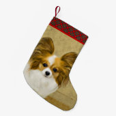 パピロン（ハウンドトリ）絵画ズ – オリジナルドッグアート スモールクリスマスストッキング (正面 (吊り時))
