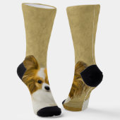 パピロン（ハウンドトリ）絵画ズ – オリジナルドッグアート ソックス (傾斜あり)