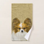 パピロン(ハウンドトリ)絵画ズ – オリジナルドッグアート バスタオルセット (ハンドタオル)