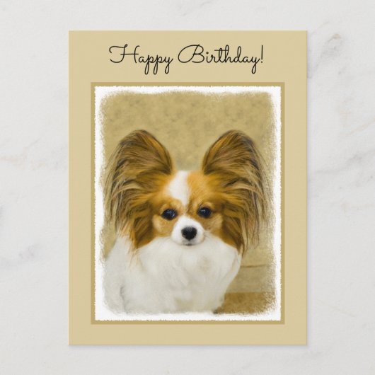 パピロン（ハウンドトリ）絵画ズ – オリジナルドッグアート ポストカード (正面)