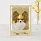 パピロン(ハウンド·ト絵画リ)ズ-オリジナル·ドッグ·アート カード (黄色い花)