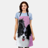 パピロン(白と黒)絵画の – Dog Art エプロン (着用した状態)