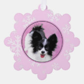 パピロン(白と黒)絵画の – Dog Art オーナメントカード (正面)