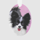 パピロン（白と黒）絵画の – Dog Art オーナメント (正面)