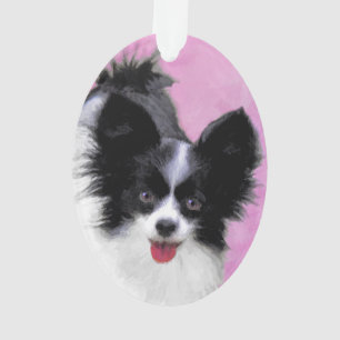 パピロン(白と黒)絵画の – Dog Art オーナメント
