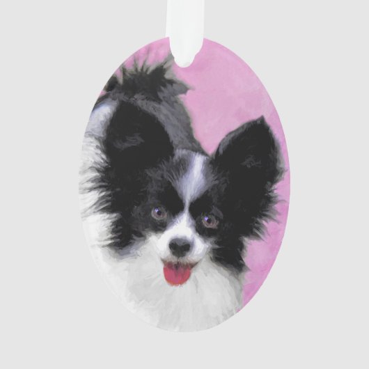 パピロン（白と黒）絵画の – Dog Art オーナメント (裏面)