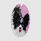 パピロン（白と黒）絵画の – Dog Art オーナメント (正面)