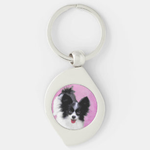 パピロン(白と黒)絵画の – Dog Art キーホルダー