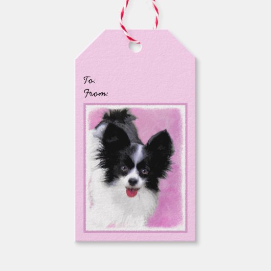 パピロン(白と黒)絵画の – Dog Art ギフトタグ (正面)
