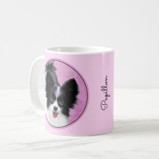 パピロン(白と黒)絵画の – Dog Art コーヒーマグカップ (正面左)