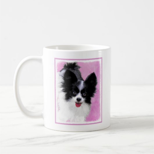 パピロン(白と黒)絵画の – Dog Art コーヒーマグカップ (左)