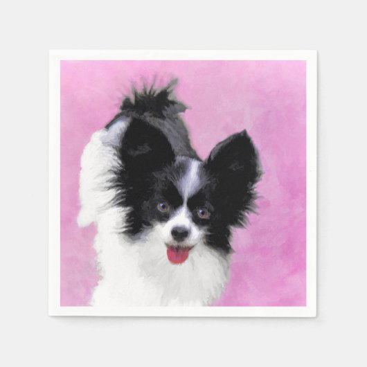 パピロン（白と黒）絵画の – Dog Art スタンダードカクテルナプキン (正面)