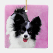 パピロン(白と黒)絵画の – Dog Art セラミックオーナメント (裏面)