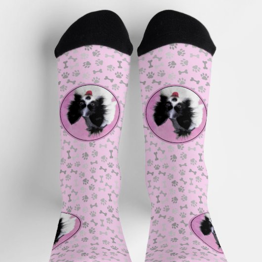 パピロン(白と黒)絵画の – Dog Art ソックス (上部)
