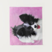 パピロン（白と黒）絵画の – Dog Art タペストリー (正面)