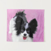 パピロン（白と黒）絵画の – Dog Art タペストリー (正面(横))