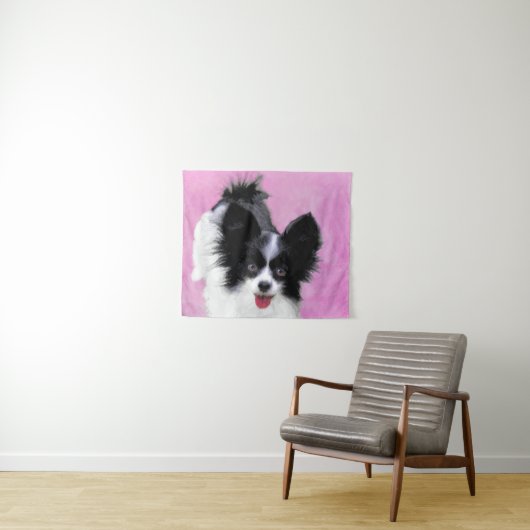 パピロン（白と黒）絵画の – Dog Art タペストリー (インサイチュ(横))