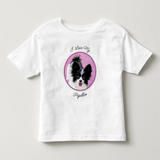 パピロン(白と黒)絵画の – Dog Art トドラーTシャツ (正面)