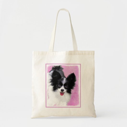 パピロン(白と黒)絵画の – Dog Art トートバッグ (正面)