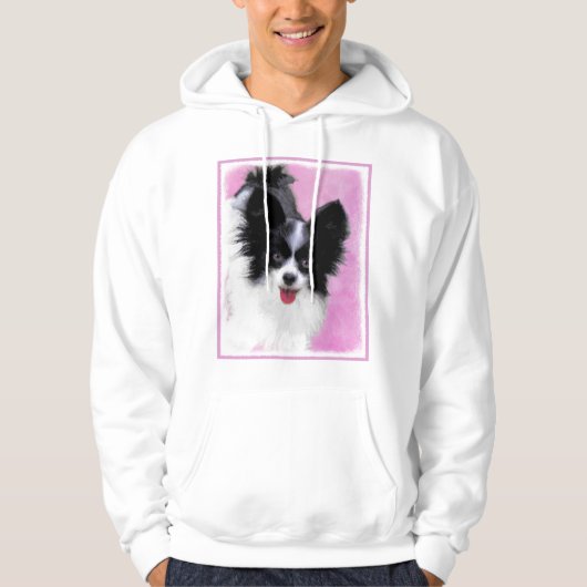 パピロン（白と黒）絵画の – Dog Art パーカ (正面)