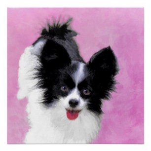 パピロン(白と黒)絵画の – Dog Art ポスター