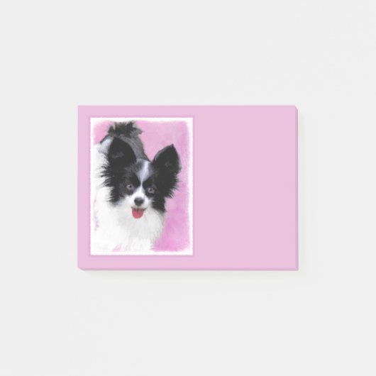 パピロン(白と黒)絵画の – Dog Art ポストイット (正面)