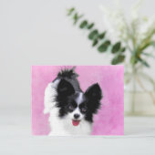 パピロン(白と黒)絵画の – Dog Art ポストカード (スタンド正面)