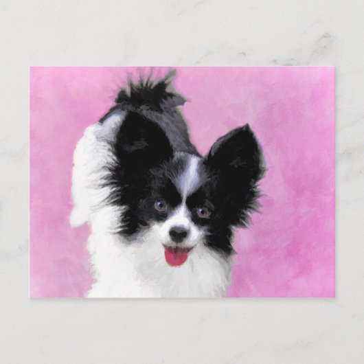 パピロン(白と黒)絵画の – Dog Art ポストカード (正面)