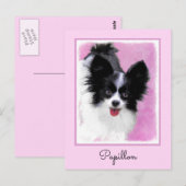 パピロン(白と黒)絵画の – Dog Art ポストカード (正面/裏面)