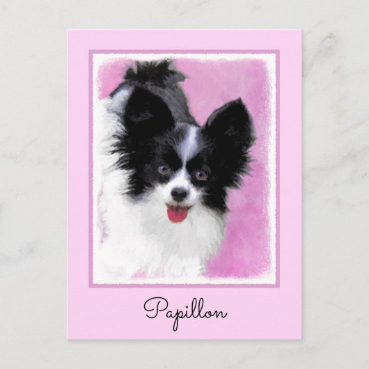 パピロン(白と黒)絵画の – Dog Art ポストカード (正面)