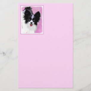 パピロン(白と黒)絵画の – Dog Art 便箋