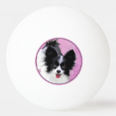 パピロン（白と黒）絵画の – Dog Art 卓球ボール (裏面)