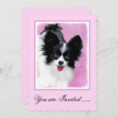 パピロン（白と黒）絵画の – Dog Art 招待状 (正面/裏面)