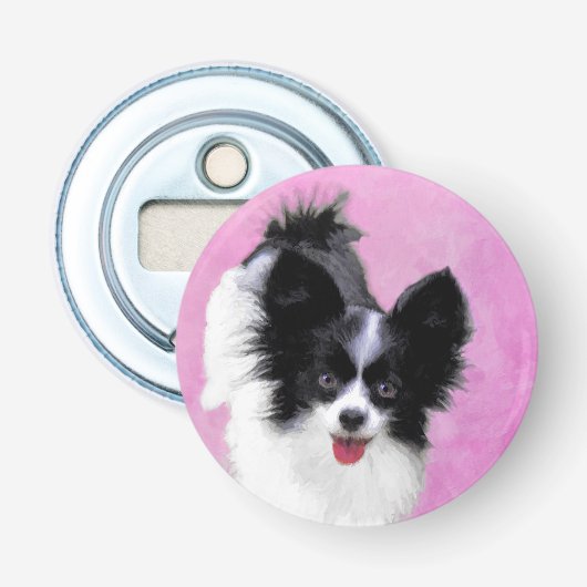 パピロン(白と黒)絵画の – Dog Art 栓抜き (正面)