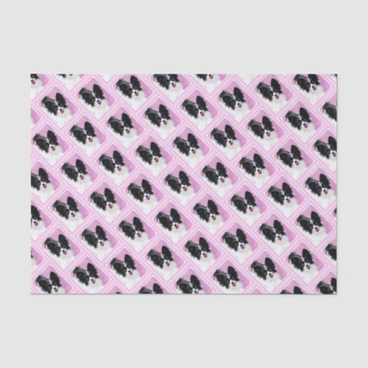 パピロン(白と黒)絵画の – Dog Art 薄葉紙 (正面)