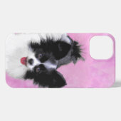 パピロン(白と黒)絵画の – Dog Art iPhoneケース (裏面横)